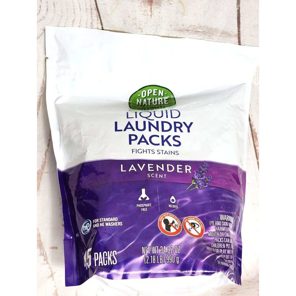 Open Nature Liquid Laundry Packs Fights Stains Lavender Scent 45 Pack Detergent